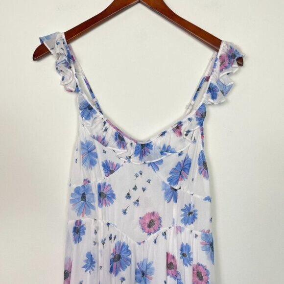 LoveShackFancy Junia Maxi Floral Ruffle Slit V Neck Dress Deep Cotton Candy 6 - Picture 5 of 14